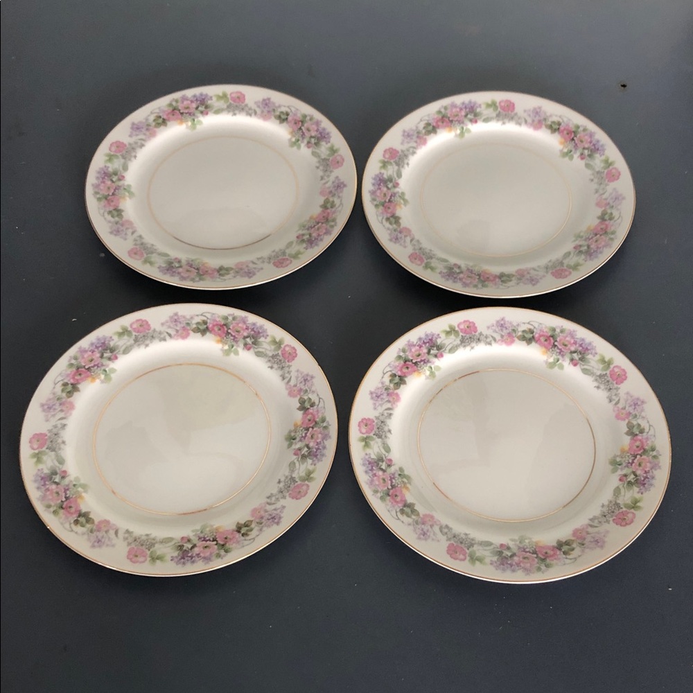 NORITAKE JAPAN 1950’s ROSELINE 5147 SET OF FOUR “ DINNER PLATES